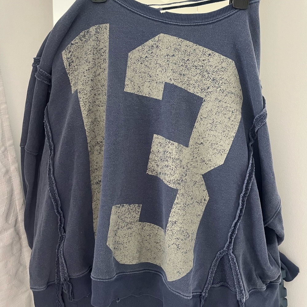 Free People Blue and White Graphic Sweatshirt